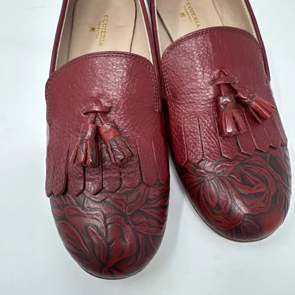 Cuoieria Fiorentina Women's Loafers Shoes US 6.5/ EU 37 Red Leather Floral Italy - Picture 3 of 7